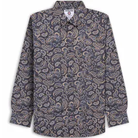 Lambretta Mens All Over Paisley Pattern Long Sleeve Smart Shirt - Grey Adjustable Cuffs