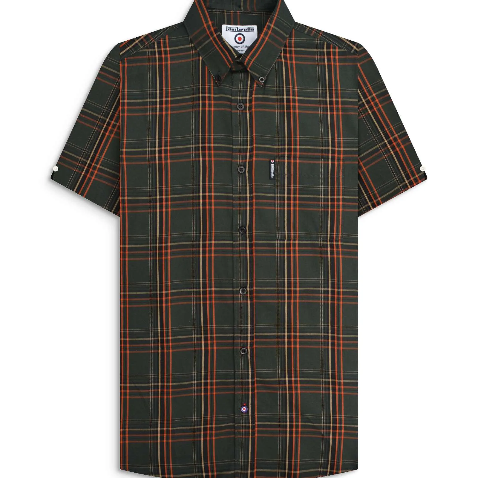 Lambretta Mens Check Shirt Short Sleeve Shirt Asymmetrical Cut