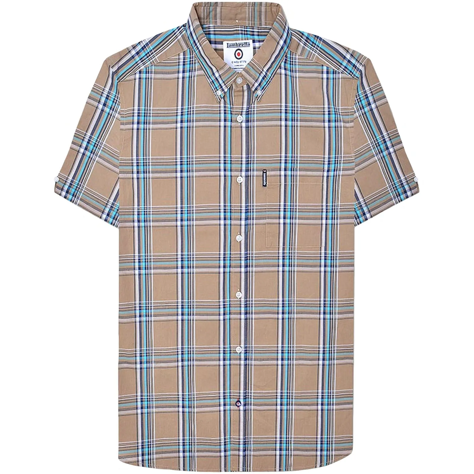 Lambretta Mens Cotton Check Shirt - Khaki/Navy Polished Style