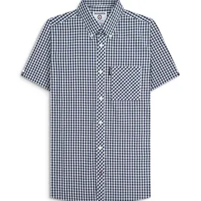 V-Neck Lambretta Mens Gingham Shirt Short Sleeve Shirt