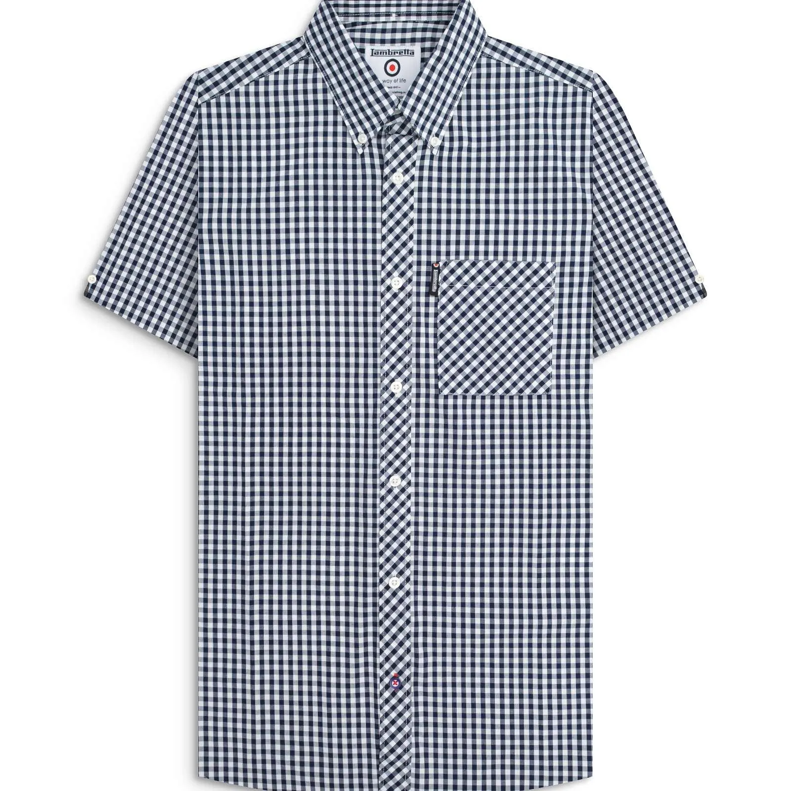 Lambretta Mens Gingham Shirt Short Sleeve Shirt Vintage Wash Button-up