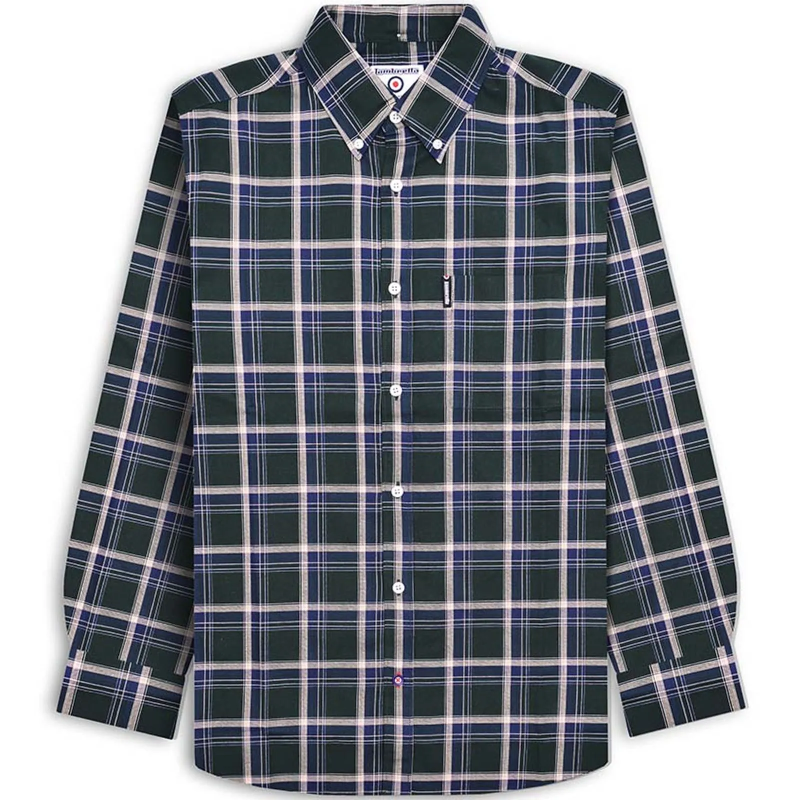 Stylish Element Lambretta Mens Long Sleeve Checked Checkered Smart Shirt - Green/Navy