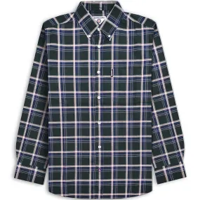 Runway Inspired Job Interview Lambretta Mens Long Sleeve Checked Checkered Smart Shirt - Green/Navy