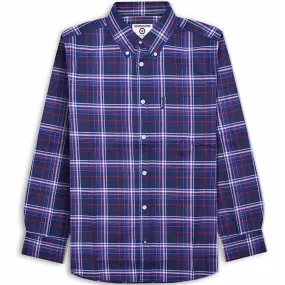 Stretchable Fabric Lambretta Mens Long Sleeve Checked Checkered Smart Shirt - Navy/Blue/Red