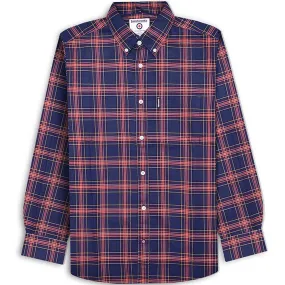 Lambretta Mens Long Sleeve Checked Checkered Smart Shirt - Navy/Red Double Needle Hemming Abrasion resistant
