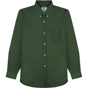 Flexible Shoulder Panels Lambretta Mens Oxford Long Sleeve Button Down Collar Shirt - Forest Green