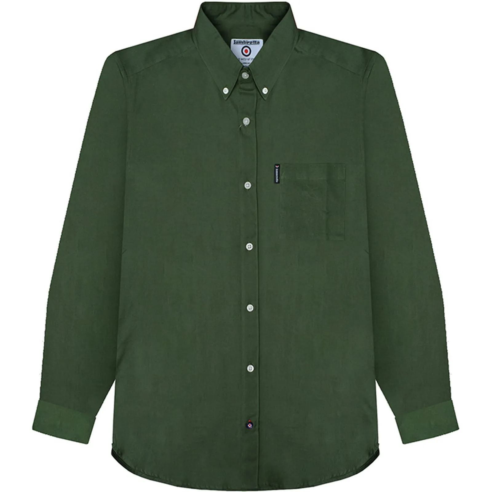 Flexible Shoulder Panels Lambretta Mens Oxford Long Sleeve Button Down Collar Shirt - Forest Green