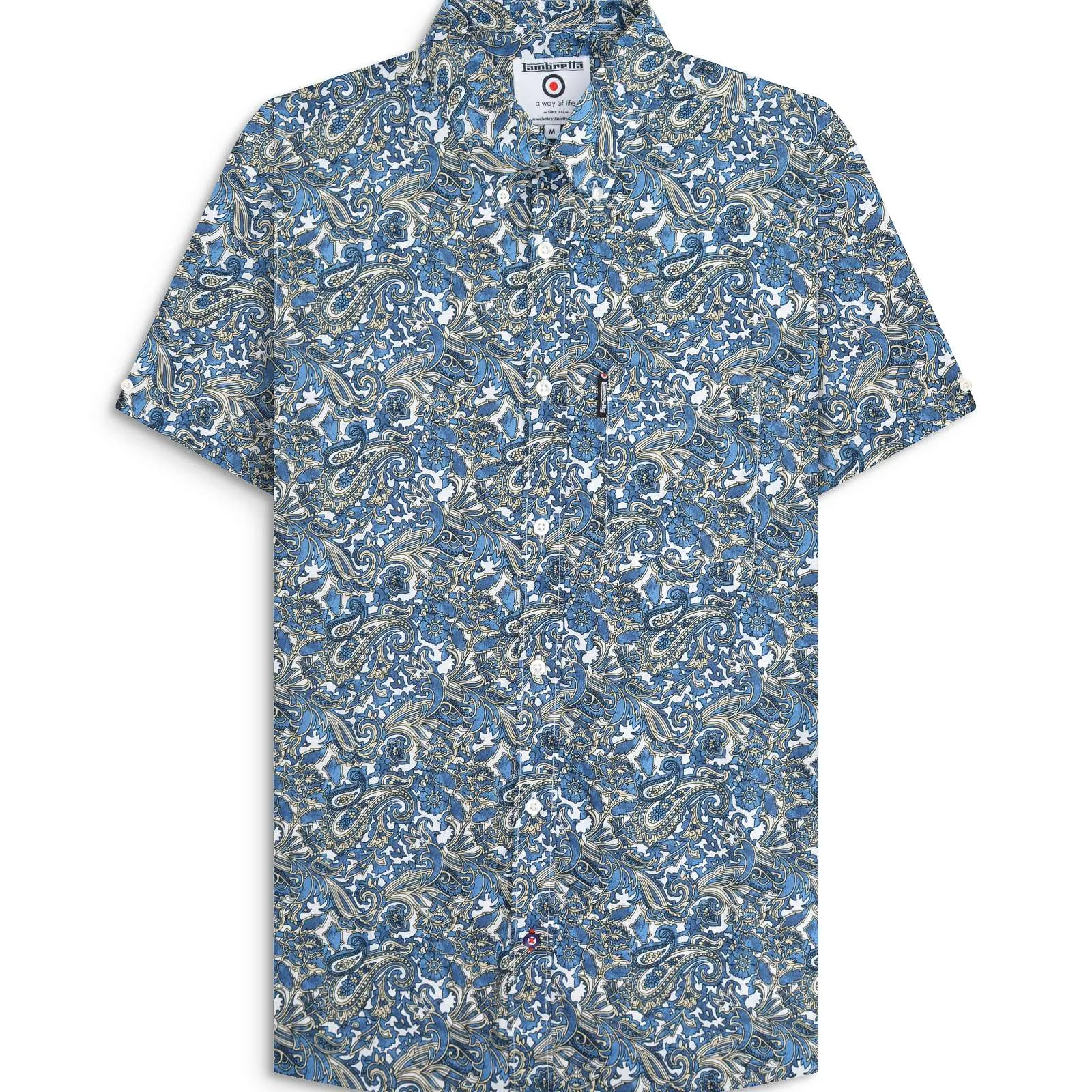 Flexible Movement Soft Touch Fabric Lambretta Mens Paisley Shirt Short Sleeve Shirt