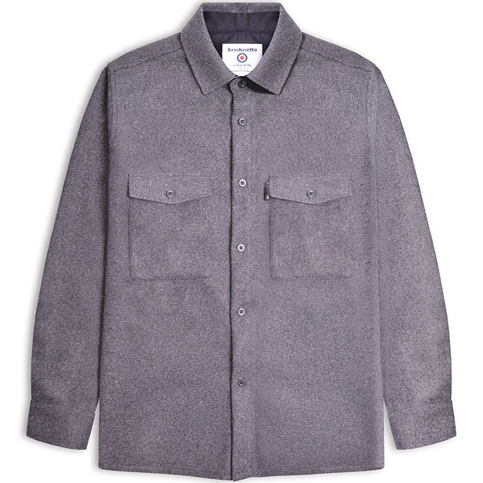 Lambretta Mens Plain Brushed Flannel Overshirt - Charcoal Microfiber Material Outdoor Adventure