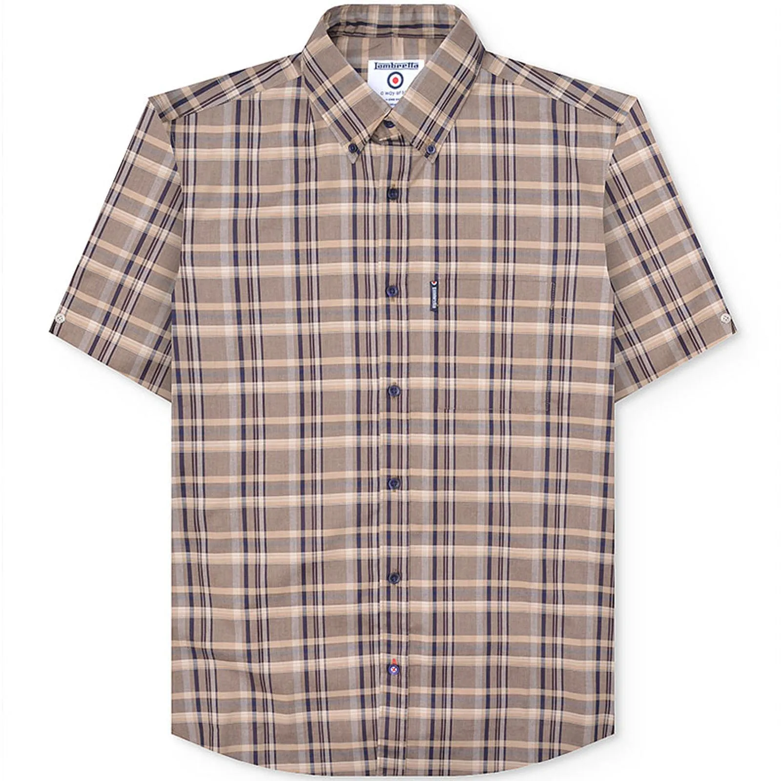 Odor Control Technology Lambretta Mens Short Sleeve Checked Button Down Shirt