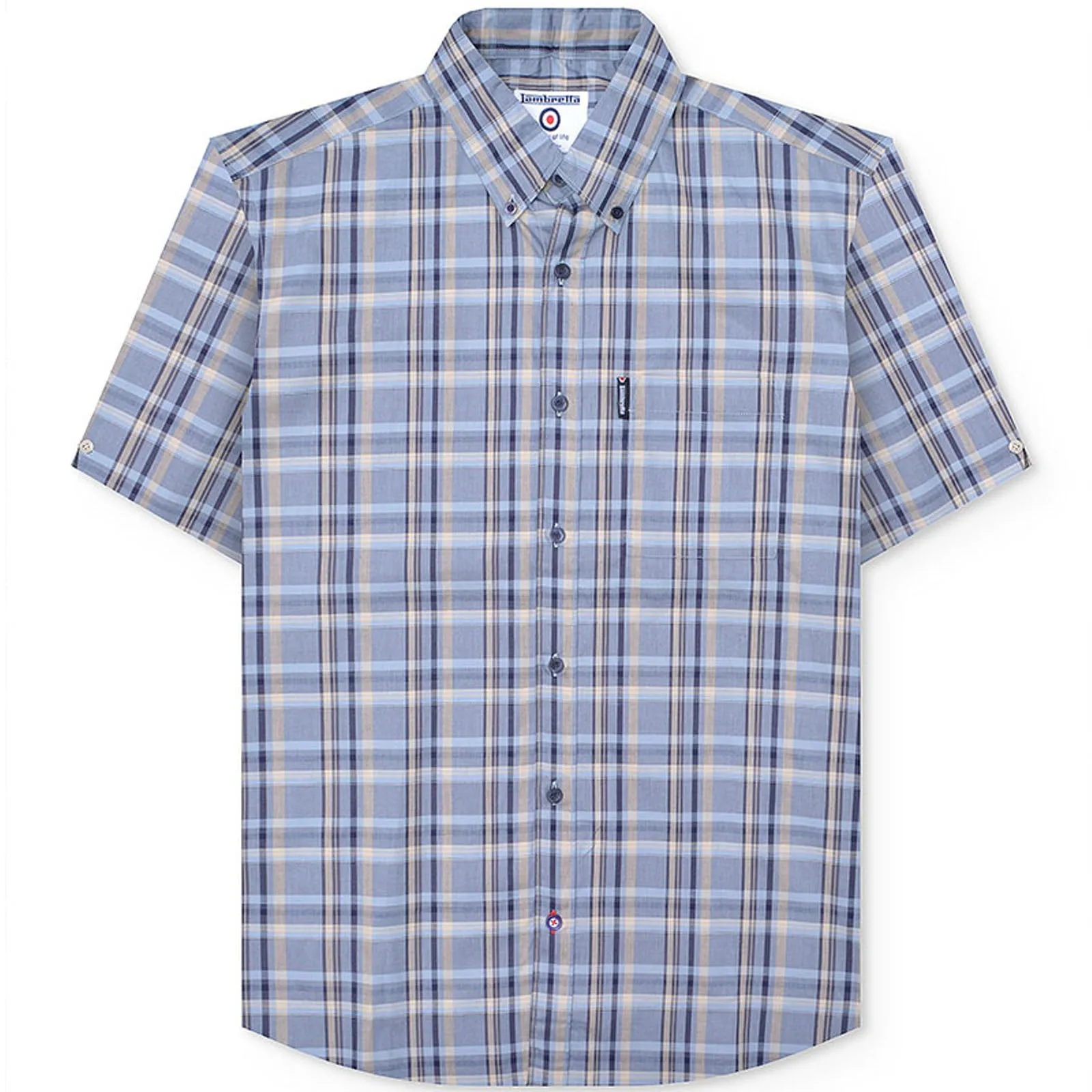 high-low hem Perfect Fit Lambretta Mens Short Sleeve Checked Button Down Shirt