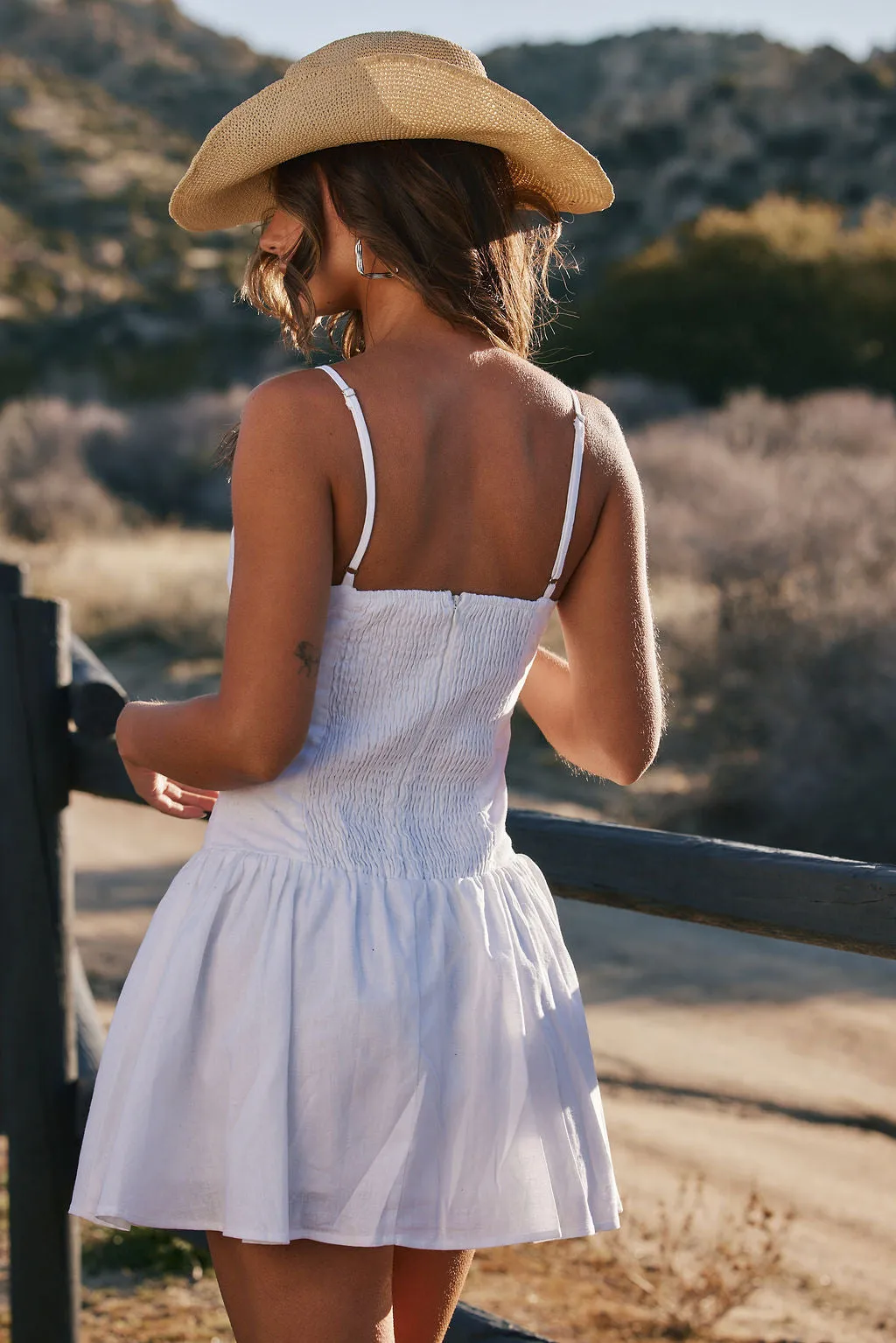 Lana White Drop Waist Mini Dress Cold-Shoulder