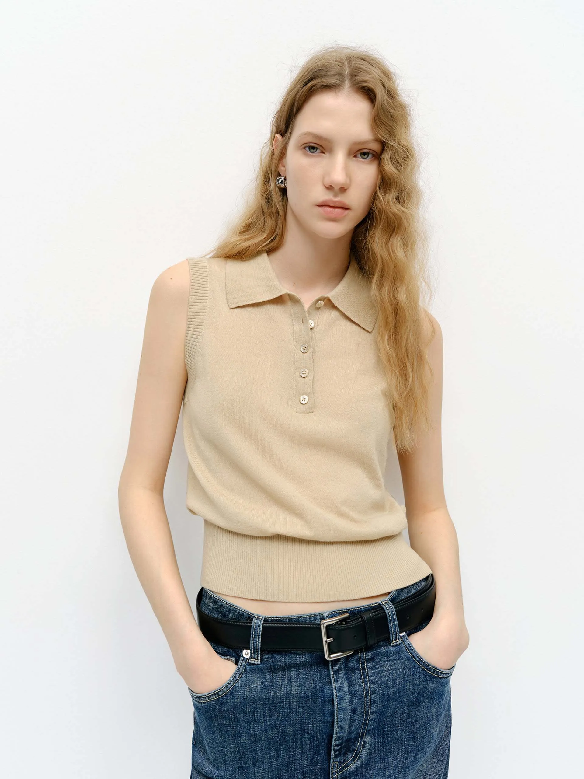 Essential Wardrobe Lapel Collar Wool Knit Vest
