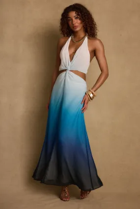 Lapis Blue Ombre Halter Maxi Dress Flared shape Workwear Comfort