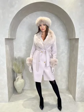 Simple Modern Piece Latte Luxury Fur Cashmere Coat