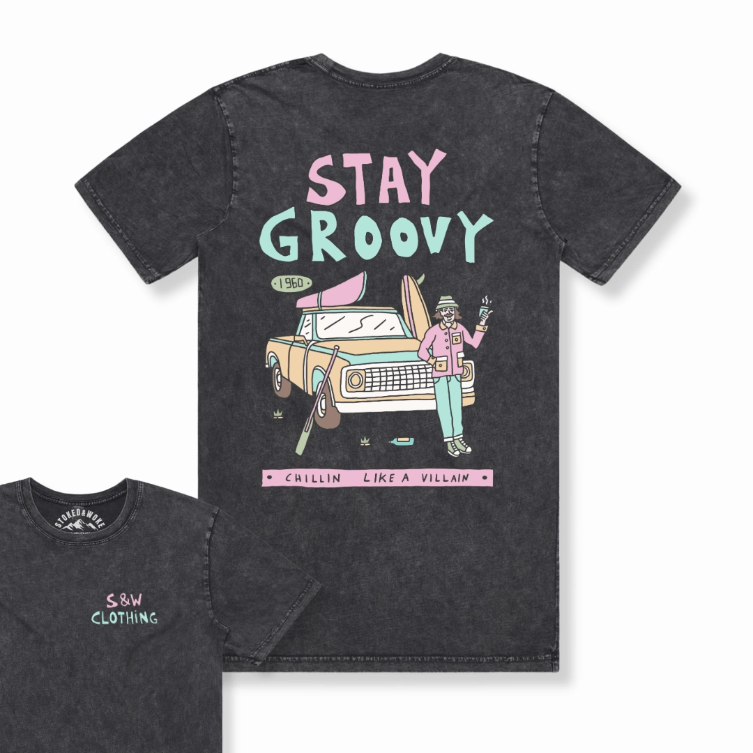 Stone Washed "Stay Groovy" Tee Casual Day Wear