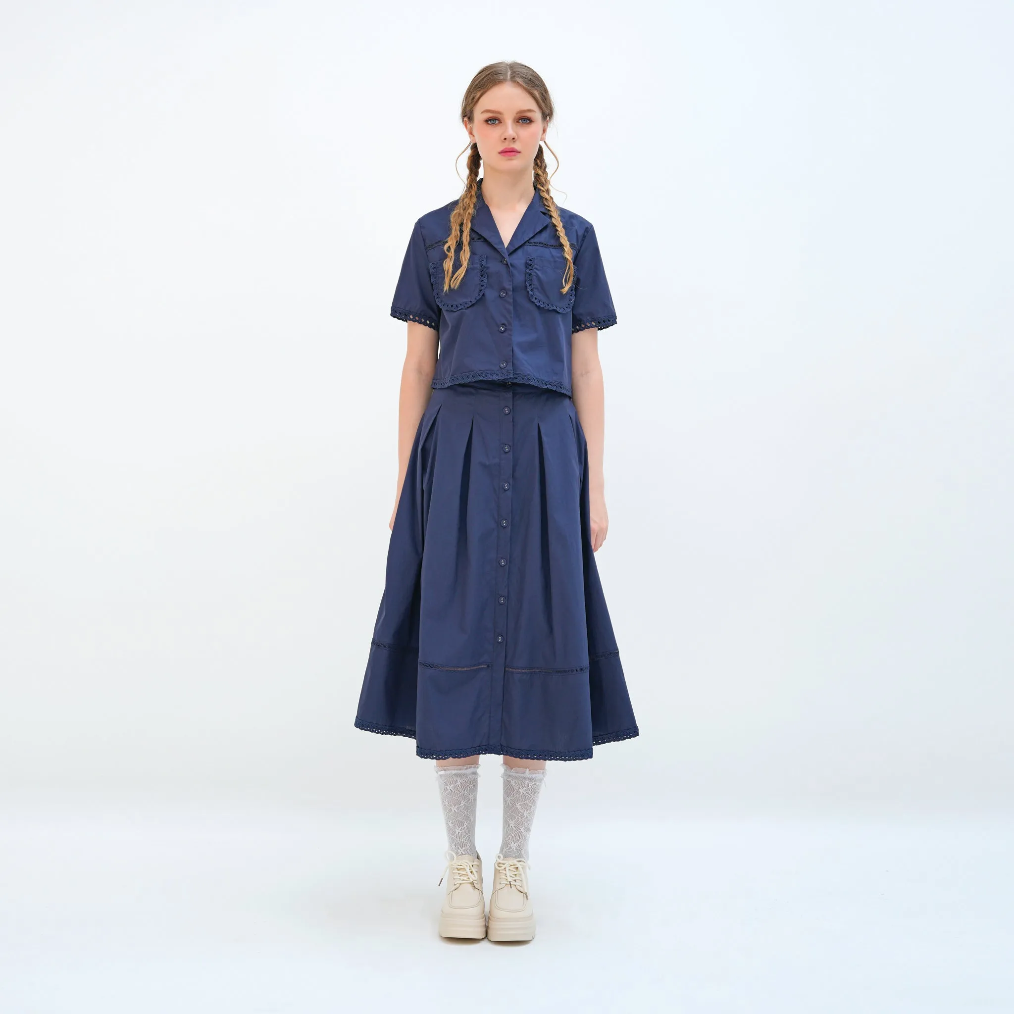 Modern Look Feminine Charm Midi Cotton Skirt
