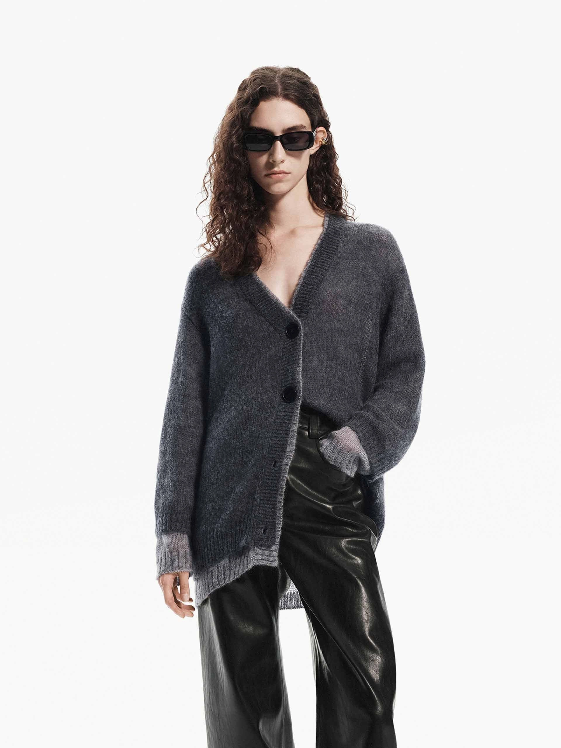 Breathable Material Recycled Polyester Blend Layered Detail Loose Cardigan