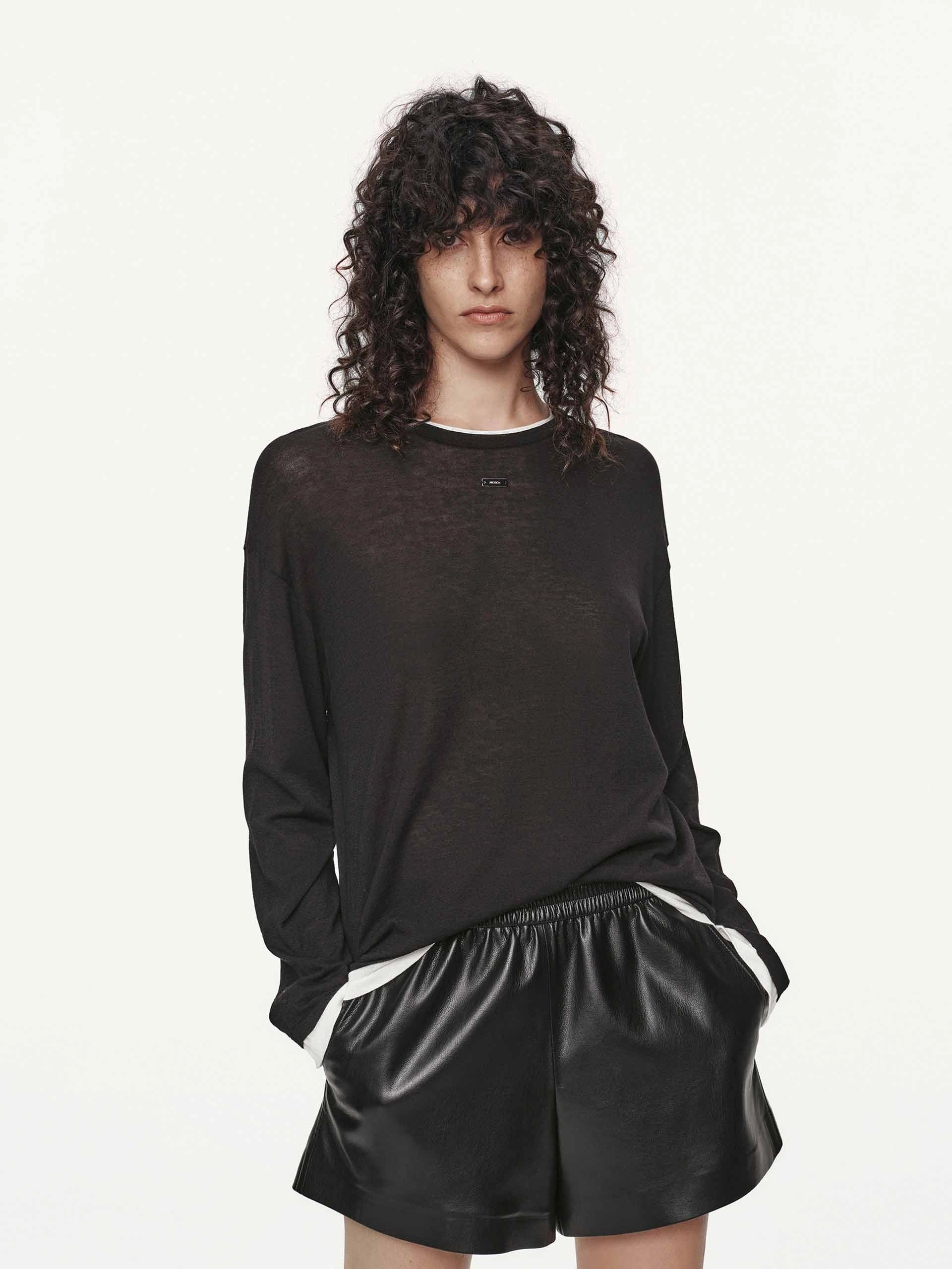 Hooded Knit Variation Daywear Fit Layered Long Sleeves Top