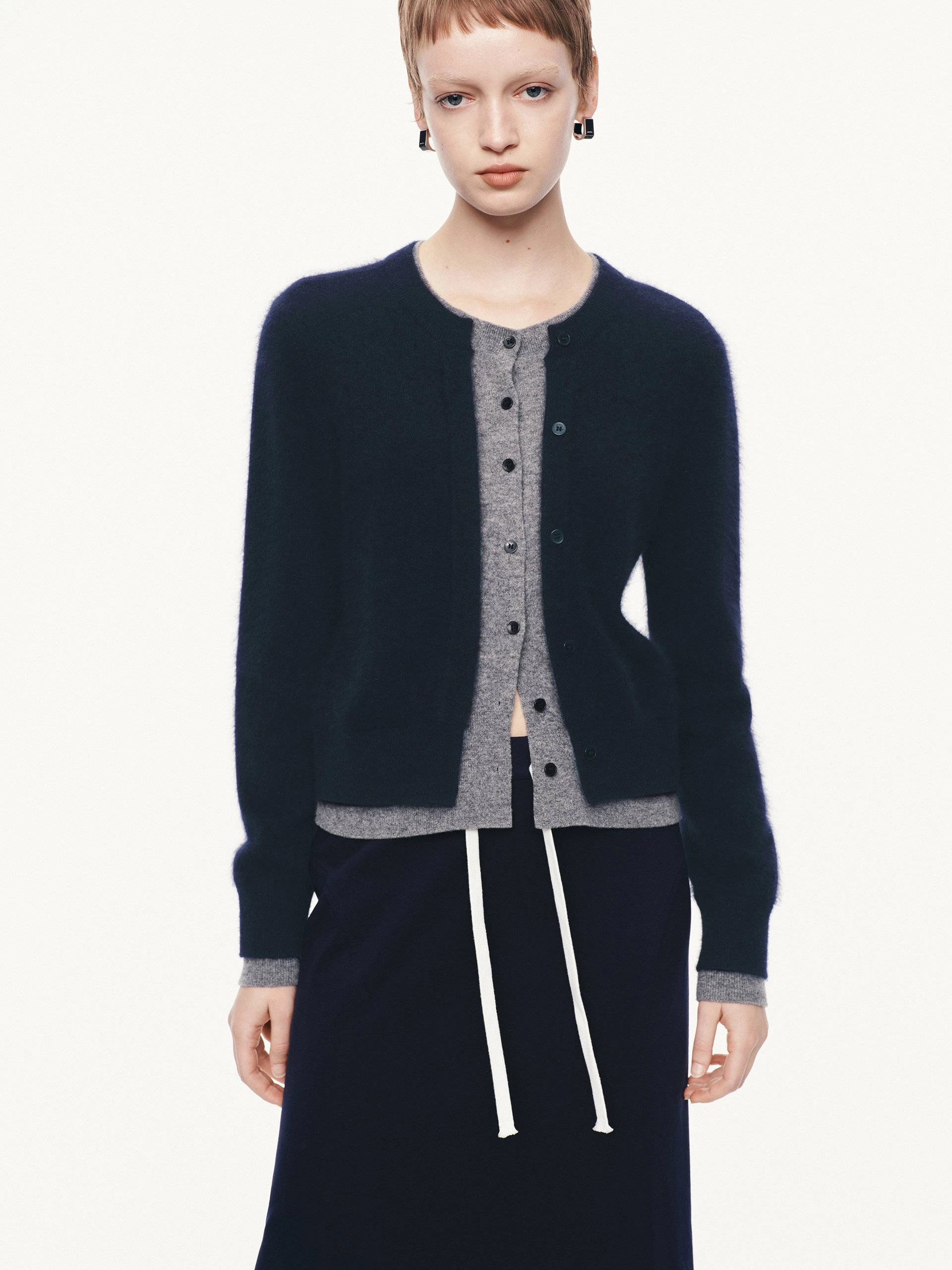 Layered Round Neck Cardigan NonIrritating Seams