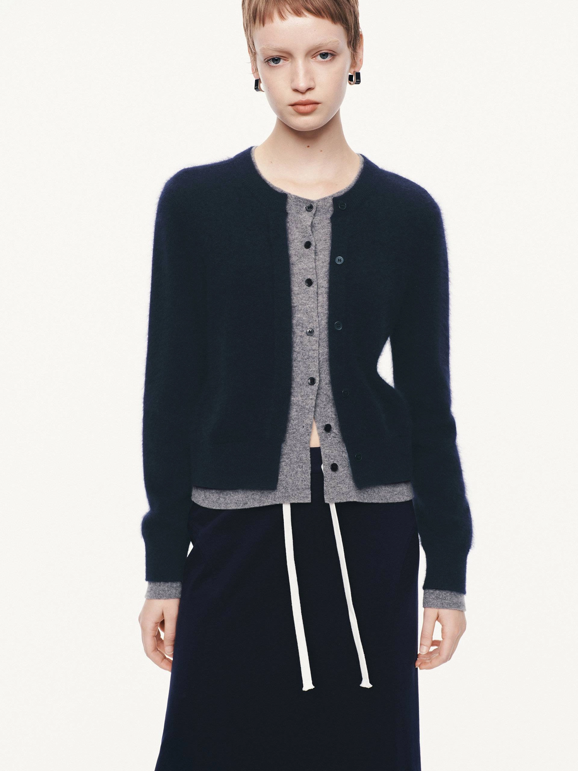 Temperature Regulating Knit Effortless Style Layered Round Neck Cardigan
