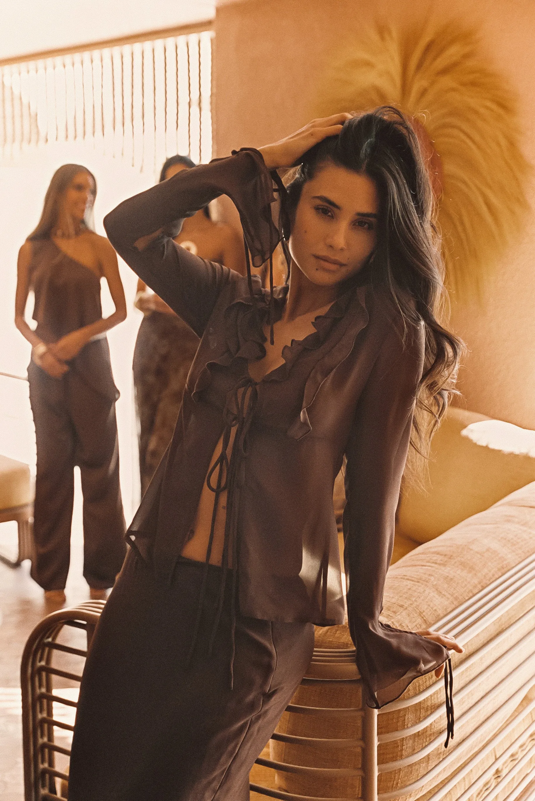 Patchwork High Neck Layla Mocha Long Sleeve Top