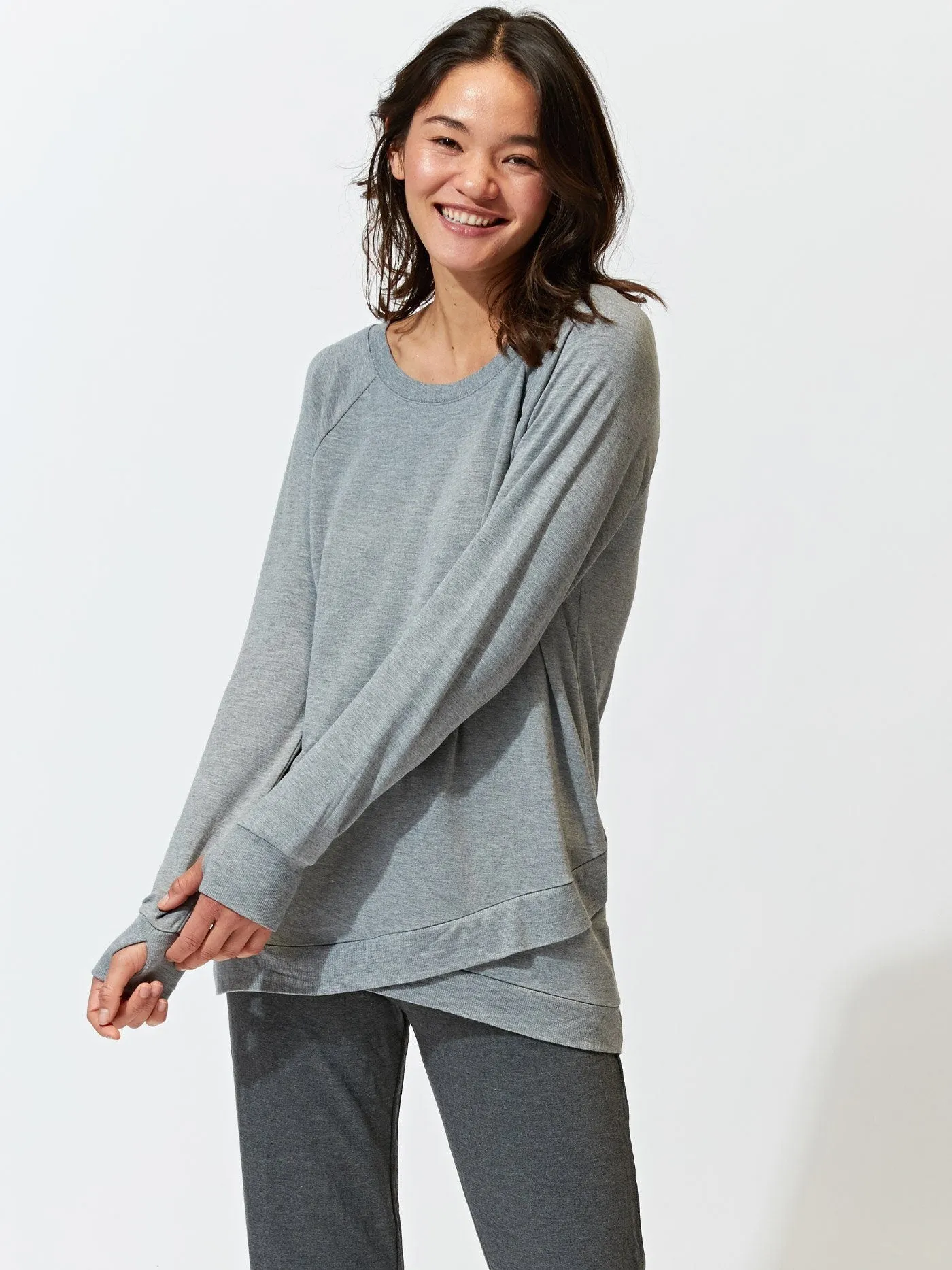 Multi Layer Option Tapered Hem Leanna Feather Fleece Tunic