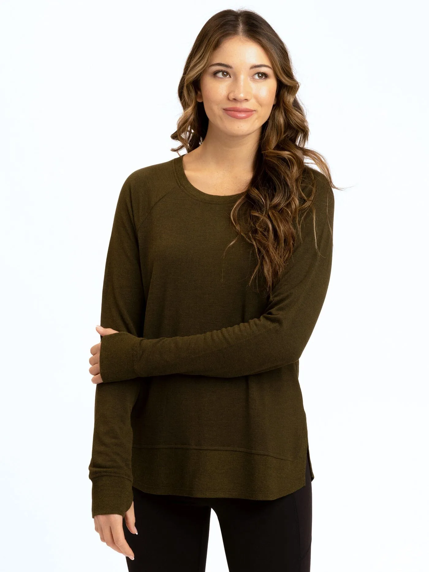 Wind Resistant Adjustable Drawstring Waist Leelu Feather Fleece Raglan Pullover