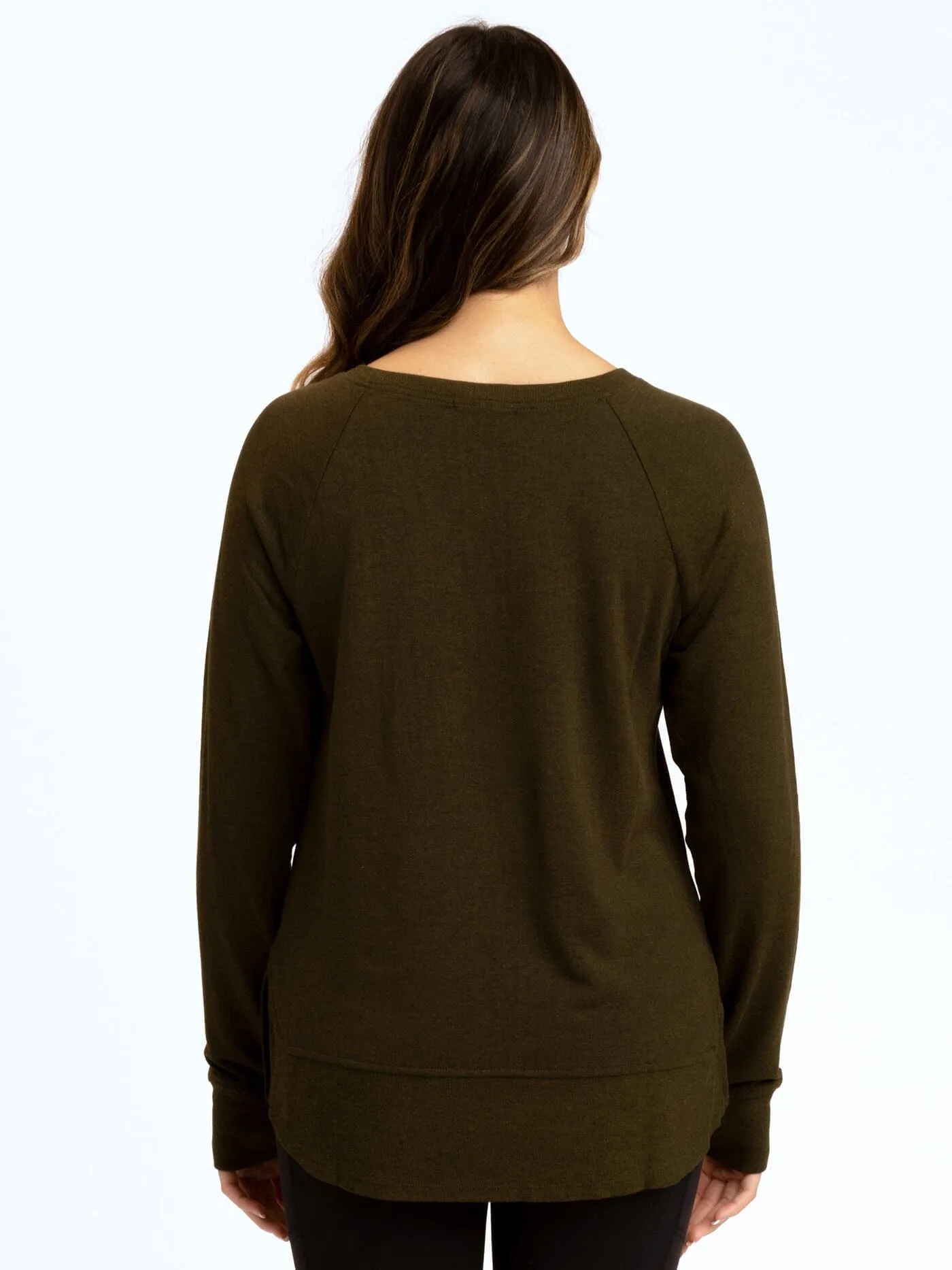 Leelu Feather Fleece Raglan Pullover Flexible Hem Adjustment Double layer fabric