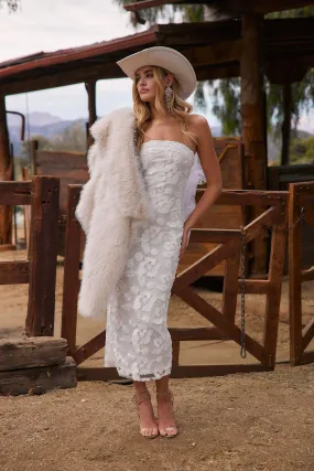 Leilani White Floral Textured Strapless Dress Luxury-Fabric