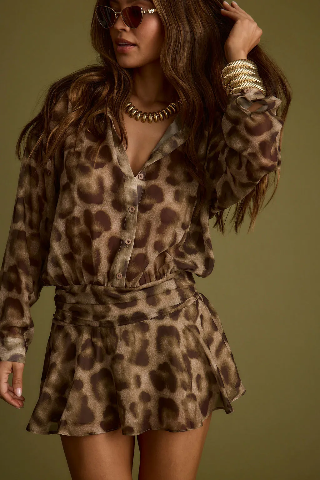 wrap waist Lennox Leopard Drop Waist Micro Mini Dress