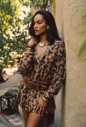 Romantic Hour Lennox Leopard Drop Waist Micro Mini Dress