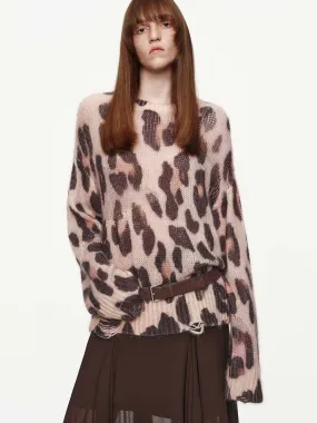 Leopard Print Distressed Sweater Classic Layer Comfy Fashion