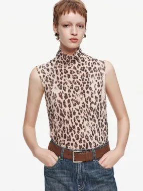 Leopard Print Turtleneck Sweater Snug Knit Warm Layers
