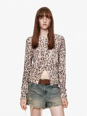 Leopard Print Cropped Cardigan Wardrobe Must Friction Resistant