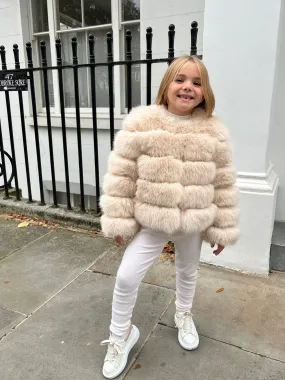 Adjustable Fit Design Light Beige Childrens Faux Fur Coat