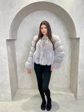 Stretch Comfort Light Grey Luxury Fur Vertical Pelt Coat