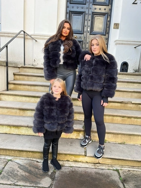 Charcoal Childrens Faux Fur Coat OdorControl Treatment On Duty Layer