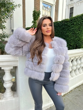 Light Grey Premium Faux Fur Jacket Clean Minimal Look
