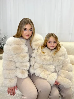 Slim Silhouette Childrens Beige Luxury Fur Coat