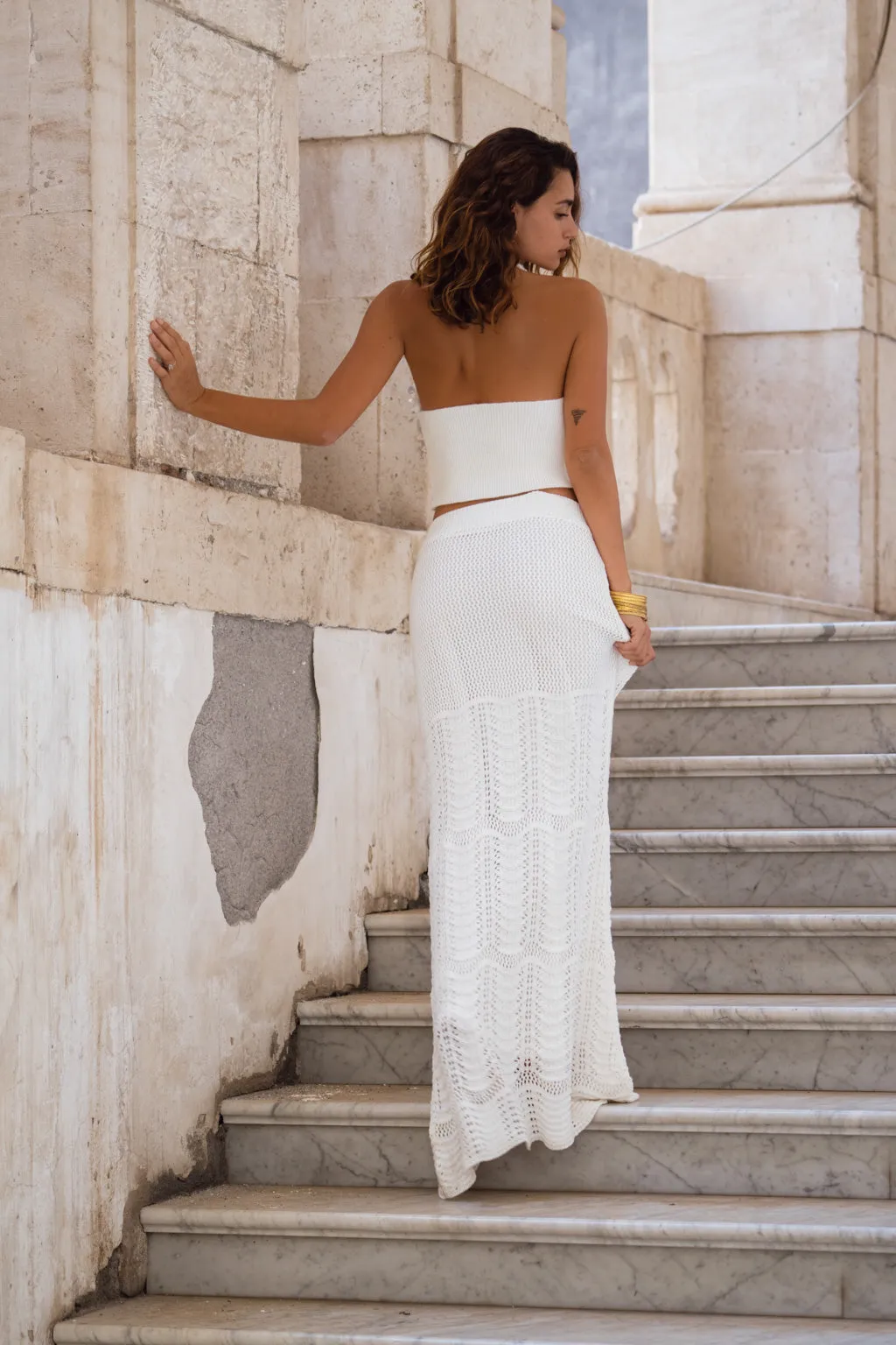 Jovie Ivory Knit Maxi Skirt Adjustable Waistband