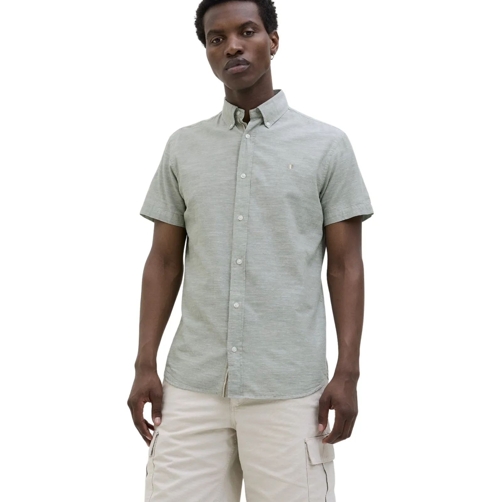 Adjustable Hem Polished Placket Jack & Jones Mens Blusummer Shield Short Sleeve Shirt