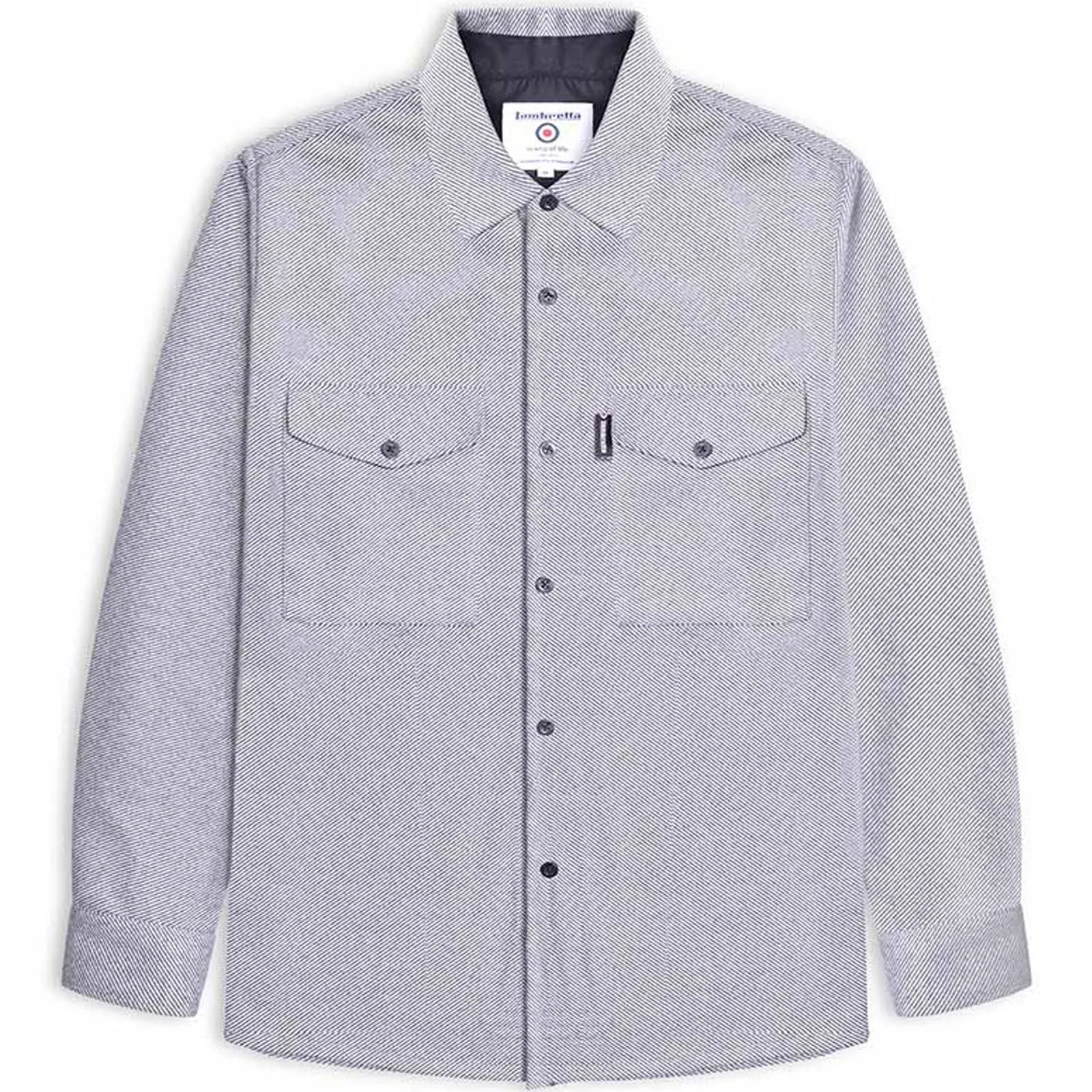 Lambretta Mens Brushed Twill Long Sleeve Striped Overshirt - Black/White Structured Shoulder Support Snag Resistant Fabric