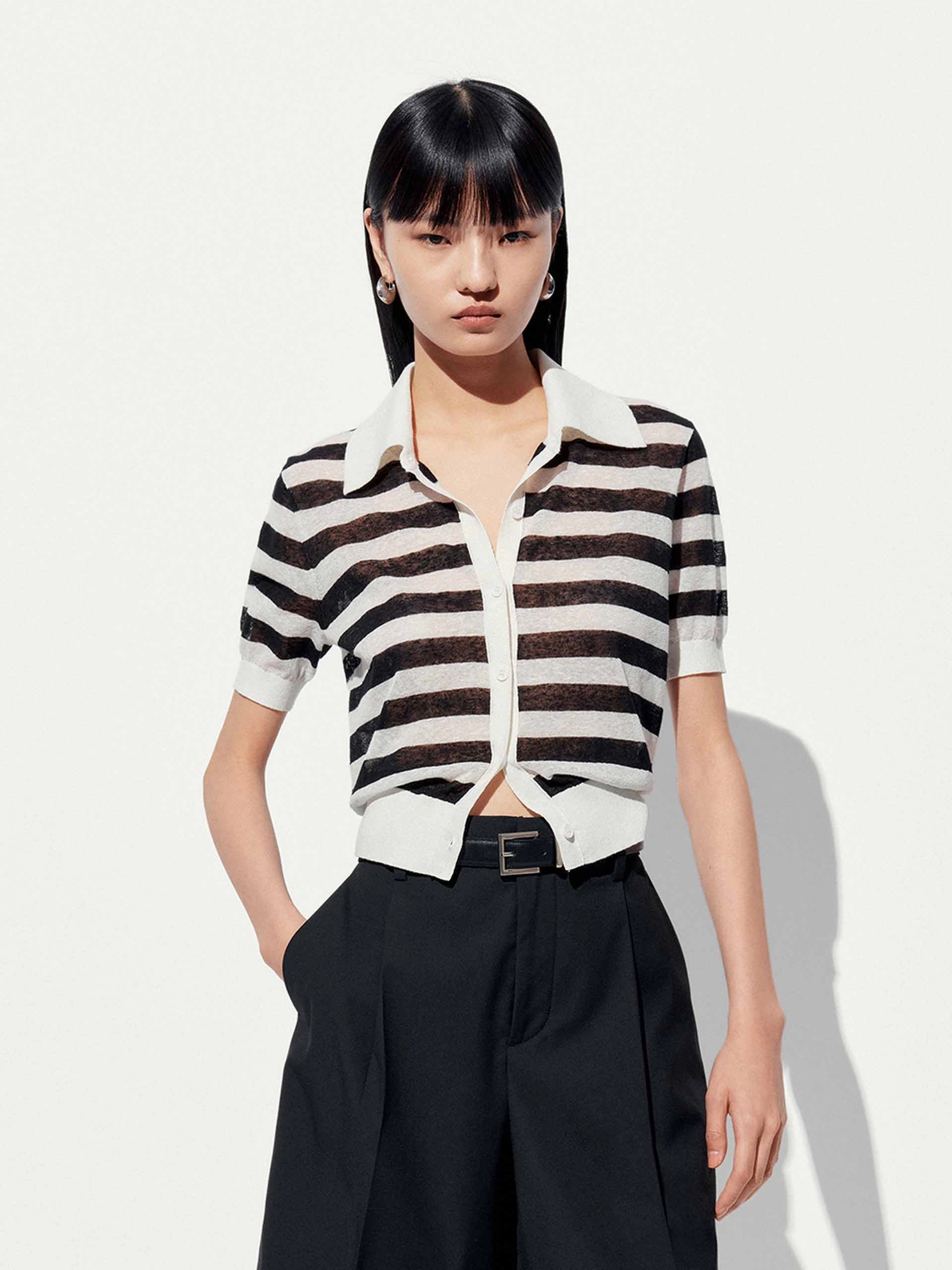Linen Blend Cropped Cardigan Modern Basic Crew Neckline