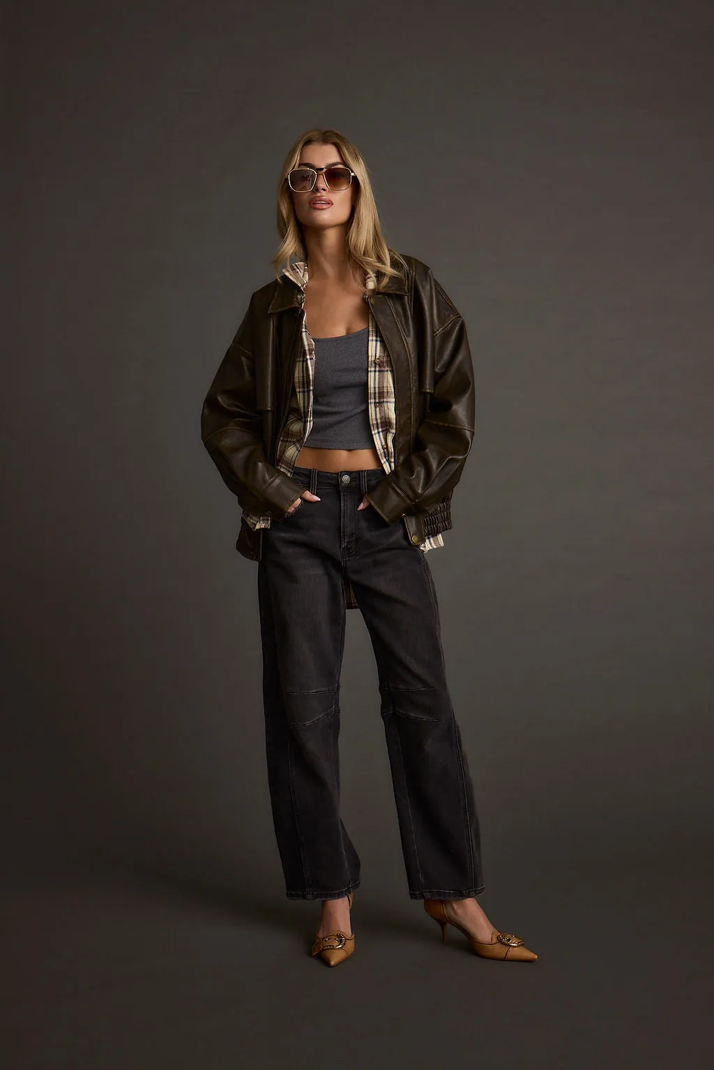 Seam Sealed Technology London Calling Brown Oversized Faux Leather Jacket