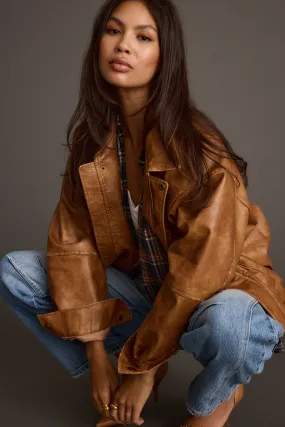Keychain London Calling Cognac Oversized Faux Leather Jacket