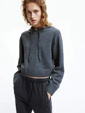 Hooded Drawstring Knit Top Snuggly Knitwear Quick Fit Stretch