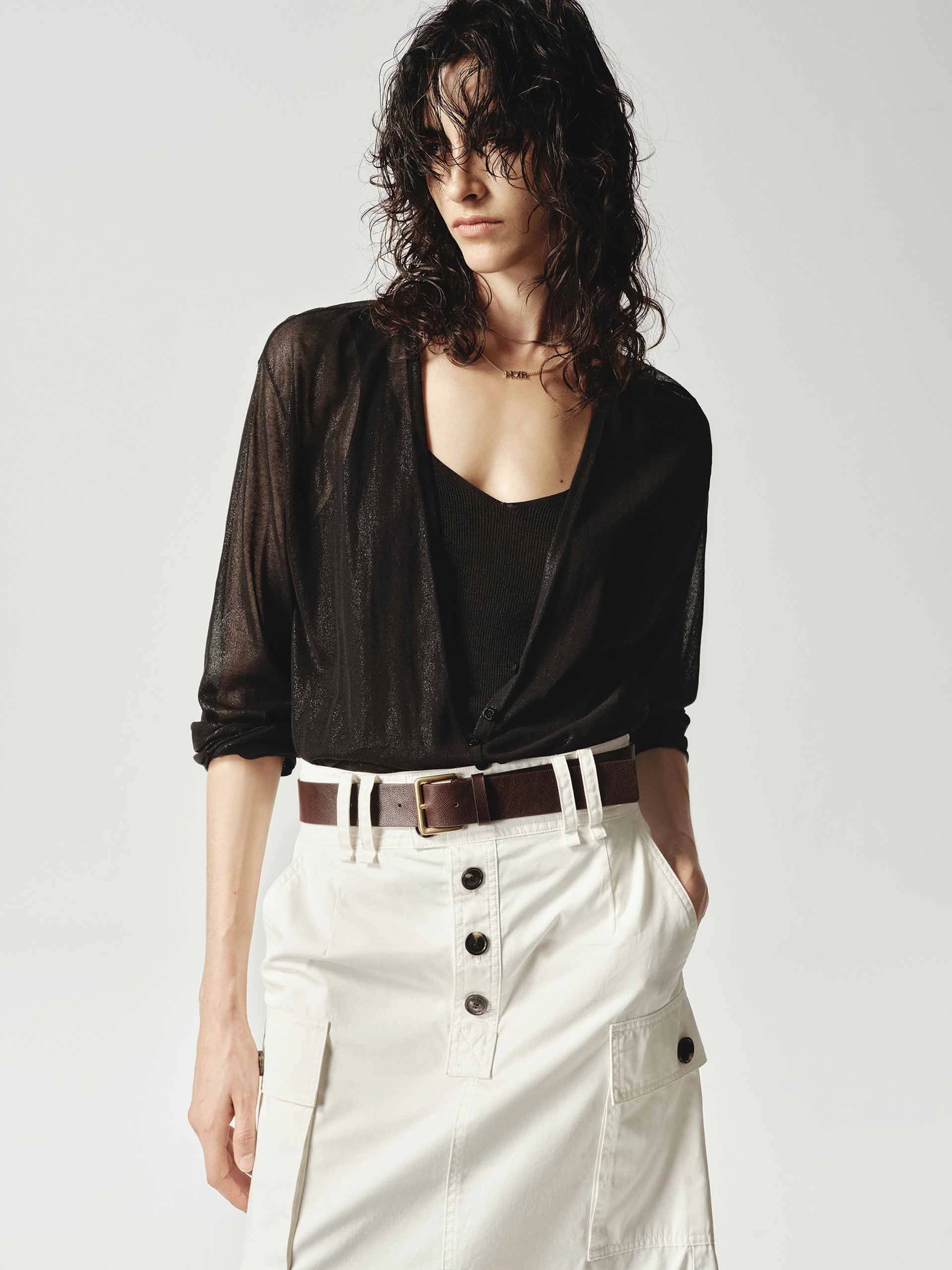Polo Neckline Long Sleeves Sheer Cardigan