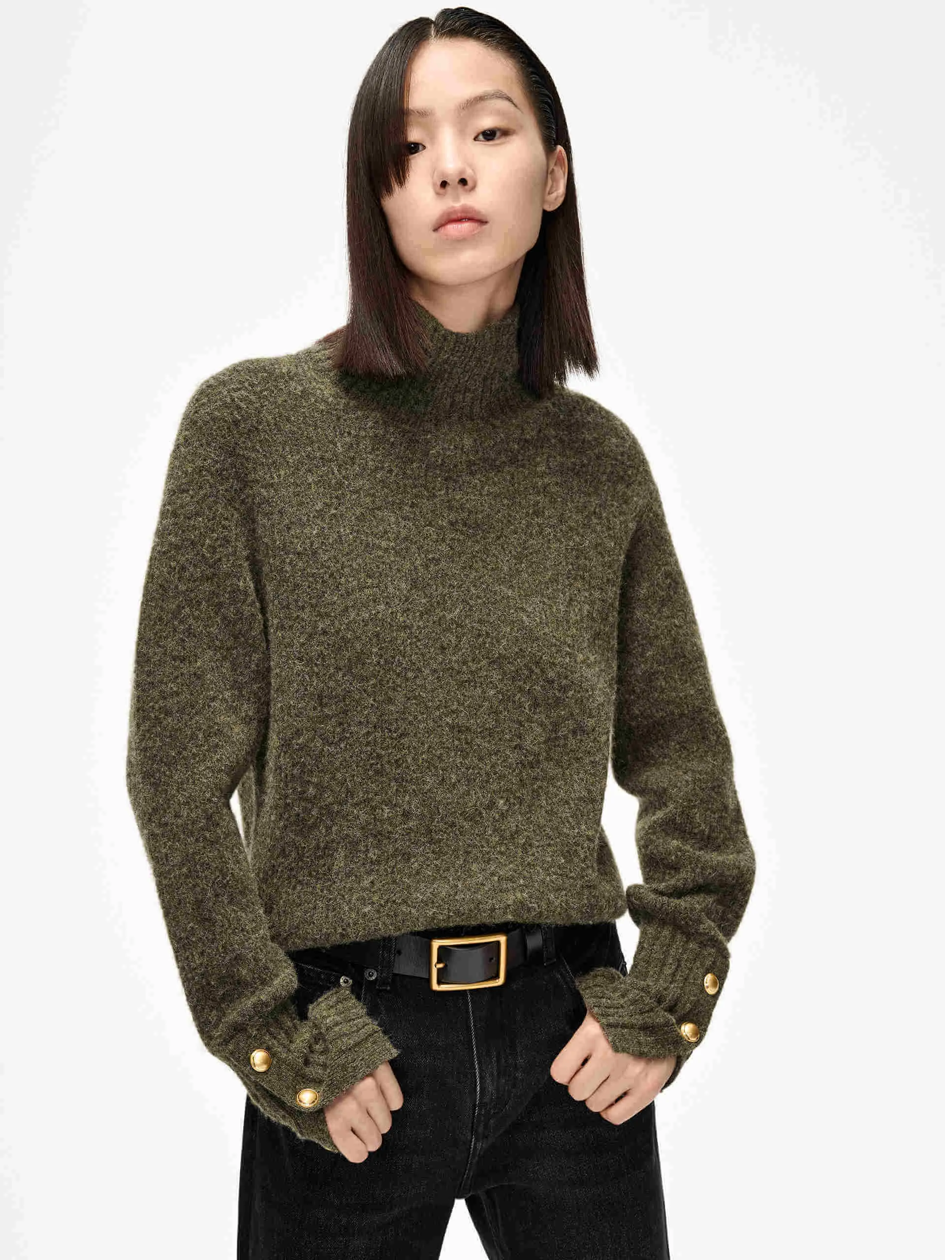 Loose Fit Turtleneck Sweater Crew Neck Design Warm Wear