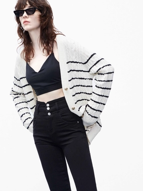 Loose Stripes Knit Cardigan Workday Fit